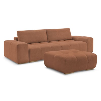 Canapé droit fixe 4 places en tissu bouclette avec pouf, ANAKIN BOBOCHIC