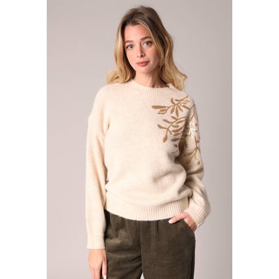 Pull en tricot orné de broderies florales à paillettes NADITA DEELUXE