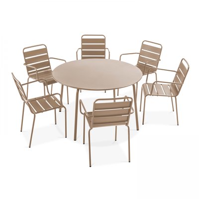 Salon de jardin table ronde et 6 fauteuils en métal, PALAVAS OVIALA