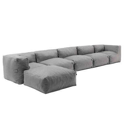 Canapé d'angle fixe modulable avec 3 chauffeuses, 2 angles et 1 pouf, MIXI OVIALA