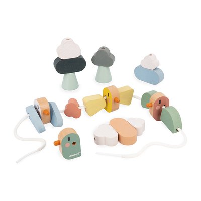 Perles À Enfiler En Bois Oiseaux, Jeu De Laçage JANOD