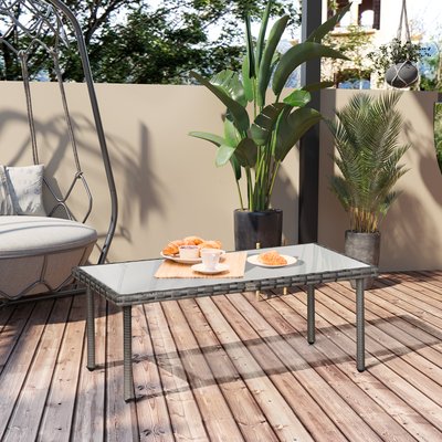 Table basse de jardin plateau verre trempé résine tressée OUTSUNNY
