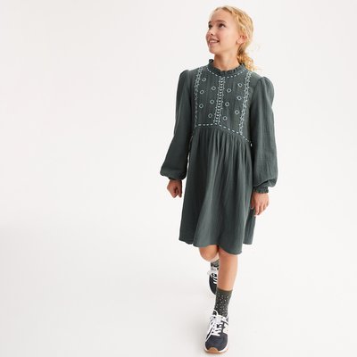 Robe manches longues gaze de coton, motifs folk LA REDOUTE COLLECTIONS