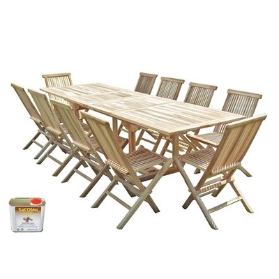 Salon de jardin en teck BATAN 10 chaises - Bundle huile C ET L JARDIN
