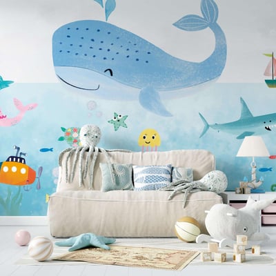 Papier peint pour enfant avec animaux aquatiques et sous-marins - 255x260 cm (l x h) LA TOUCHE ORIGINALE