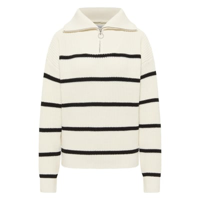 Pull écru avec un motif à rayures et un col camionneur à glissière MUSTANG