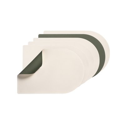 Set de table rectangovale réversible - 6 pièces - Cuir recyclé blanc crème et vert de gris BJORN