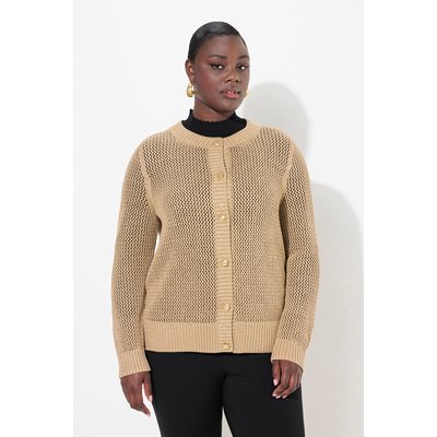 Cardigan, maille ajourée dorée, col rond ULLA POPKEN
