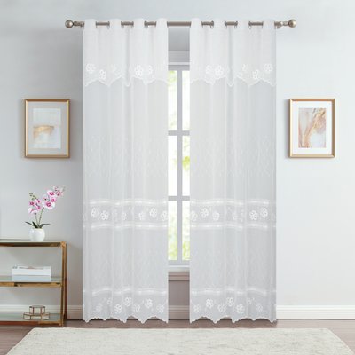 Paire voilages brodé fleurs pour baie vitrée HOME MAISON
