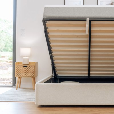 Lit Coffre tissu beige HYPNIA