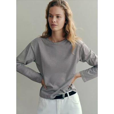 T-shirt en coton à fines rayures, manches longues MANGO TEEN