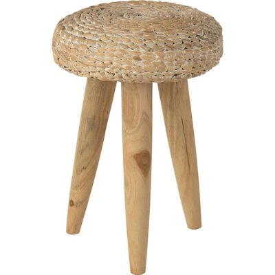 Tabouret rond en teck et jacinthe d eau  naturel RECOLLECTION
