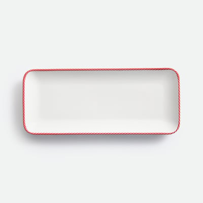Plat de présentation liseré rouge et blanc, en porcelaine, CANDIE LA REDOUTE INTERIEURS