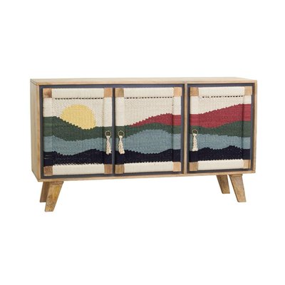 Buffet artisanal en manguier et coton tissé SUNSET 3 portes AUBRY GASPARD