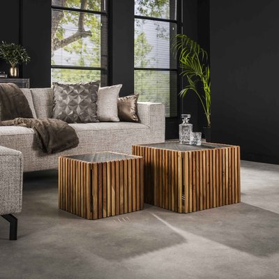 Table basse cube bois d'acacia et ardoise (lot de 2) MELBOURNE PIER IMPORT