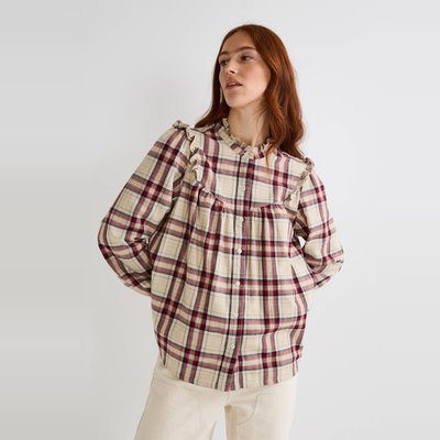 Chemise à carreaux manches longues en coton MONOPRIX