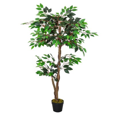 Plante artificiel ficus hauteur 1,2 m tronc branches liane lichen feuilles réalistes pot inclus OUTSUNNY