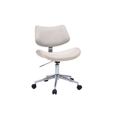 Chaise de bureau à roulettes design en tissu effet velours texturé beige, bois clair chêne et métal MALMO MILIBOO