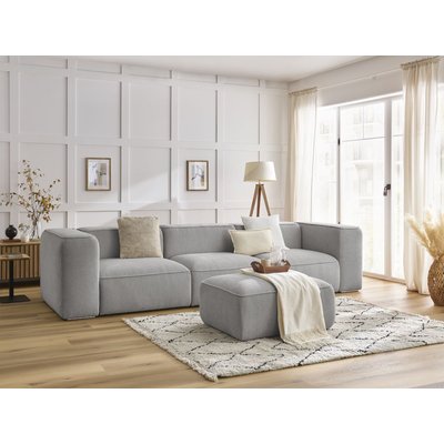 Canapé droit fixe 4 places en tissu texturé avec pouf, ZEPHYR BOBOCHIC