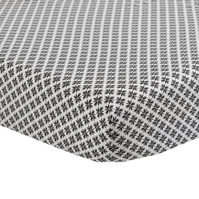 Drap housse percale de coton AZULEJOS CARRE BLANC