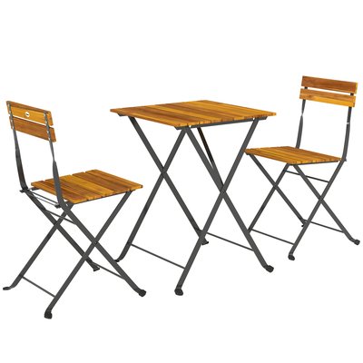 Ensemble bistrot de jardin 3 pièces pliables style exotique acier noir acacia verni OUTSUNNY