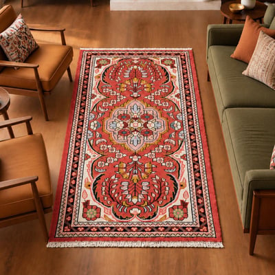 Tapis d'orient aux motifs orientaux, artisanal noué main, HAMADAN 50 UN AMOUR DE TAPIS