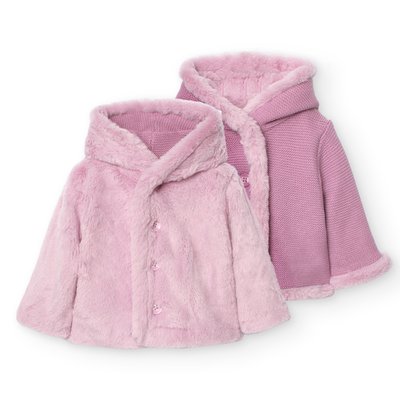 Veste tricotée réversible avec capuche et boutons BOBOLI