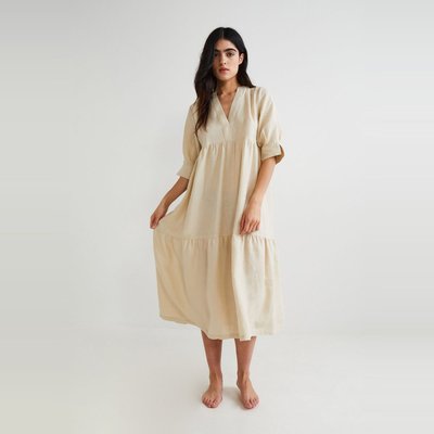 Robe midi ample unie en lin MONOPRIX