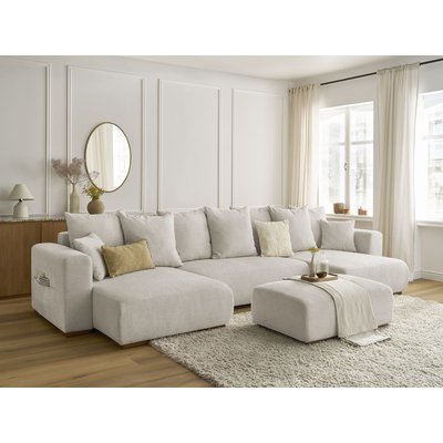 Canapé panoramique convertible 5 places en tissu chiné avec pouf, SIDONIE BOBOCHIC