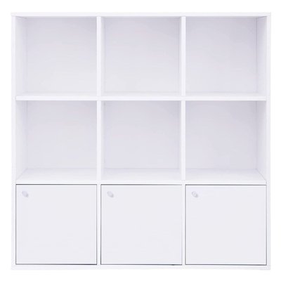 Meuble de Rangement Blanc 9 Cases avec 3 Portes - L97,5 cm CALICOSY