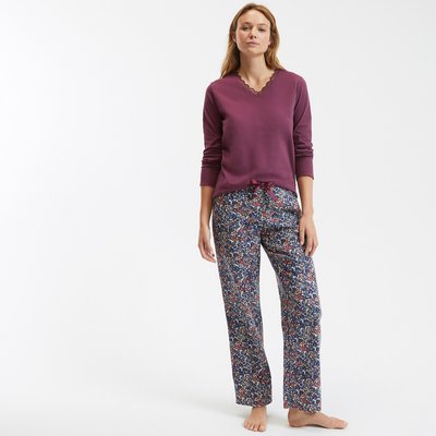 Пижама с однотонным верхом, низ  с принтом из фланели LA REDOUTE COLLECTIONS