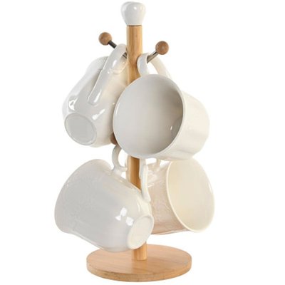 Set de 4 tasses en porcelaine blanche et support bambou 350ml WADIGA