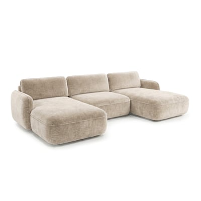 Canapé panoramique convertible 4 places en tissu chenille, CELESTE BOBOCHIC