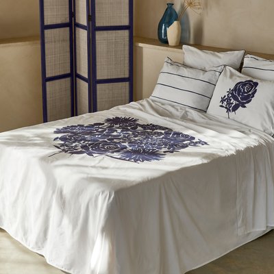 Drap de lit coton ROSABLUE CARRE BLANC