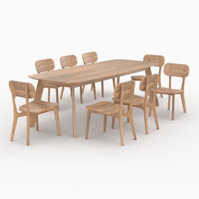 Table et chaises de jardin 8 personnes en bois recyclé - LUMO RENDEZ-VOUS DÉCO