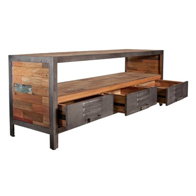 Meuble TV 160cm bois recyclé et métal 3 tiroirs métalliques 1 niche style industriel CARAVELLE PIER IMPORT