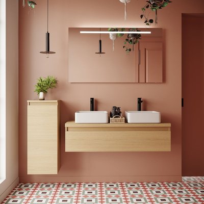 Meuble salle de bain 2 vasques posées 1 tiroir - HUDSON HOMIFAB