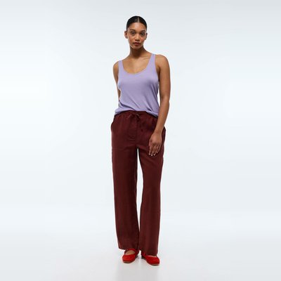 Pantalon taille semi-élastiquée uni en lin MONOPRIX