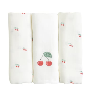 Lot de 3 langes coton bio CERISE LITTLE CREVETTE