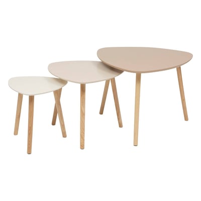 Lot de 3 tables gigognes triangulaires en bois sur pieds compas MILEO ATMOSPHERA