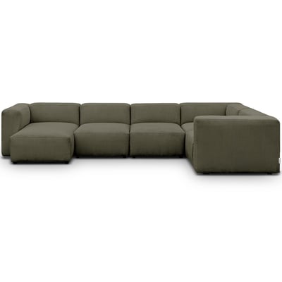 Canapé modulable panoramique 6 places, méridienne gauche en velours côtelé + pouf - MODULO HOMIFAB