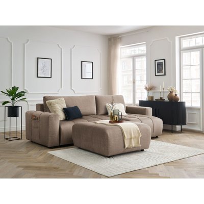 Canapé d'angle convertible 4 places en velours avec pouf, ARSENE BOBOCHIC