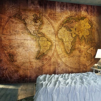Papier peint intissé panoramique Carte du monde World on old map EDEN