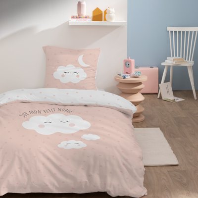 Parure de lit imprimée 100% coton, NUAGES MATT ET ROSE