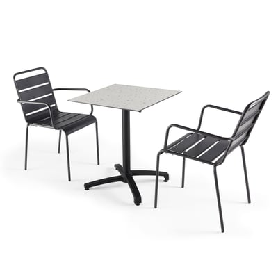 Table 60x60 cm inclinable stratifiée avec pied noir et chaises en métal, OPERA OVIALA