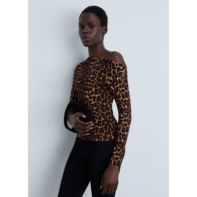 T-shirt léopard col asymétrique MANGO