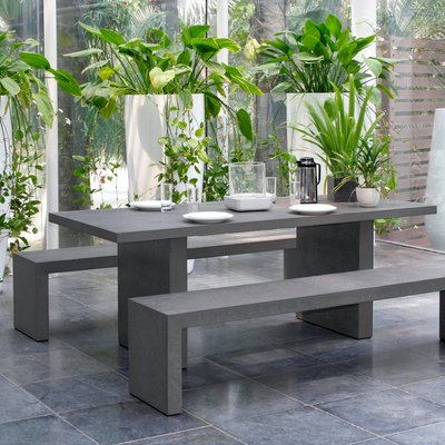 Salon de jardin table d'extérieur rectangle en ciment effet béton 200x90cm + 2 bancs 200cm HERCULE 8 personnes PIER IMPORT