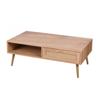 Table basse bois et rotin 1 tiroir  - 110x59x39cm URBAN LIVING