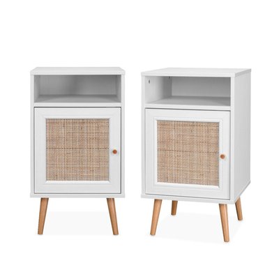 Table de chevet scandinave en cannage 1 porte (lot de 2) BOHÈME SWEEEK