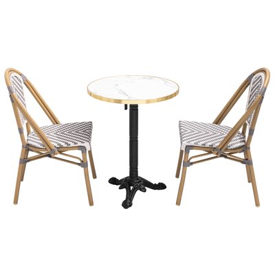 Table de terrasse ⌀60 cm inclinable stratifiée et 2 chaises style bistrot en aluminium OVIALA